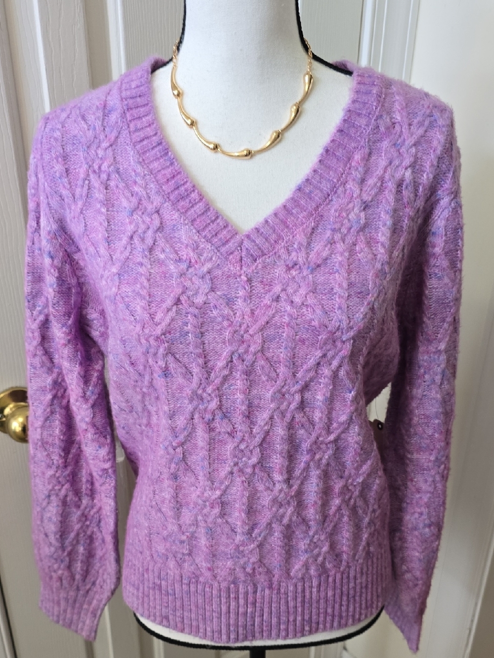 St. John's Bay Brand Women's Petite Lavender Heather Crewneck Sweater Size PL